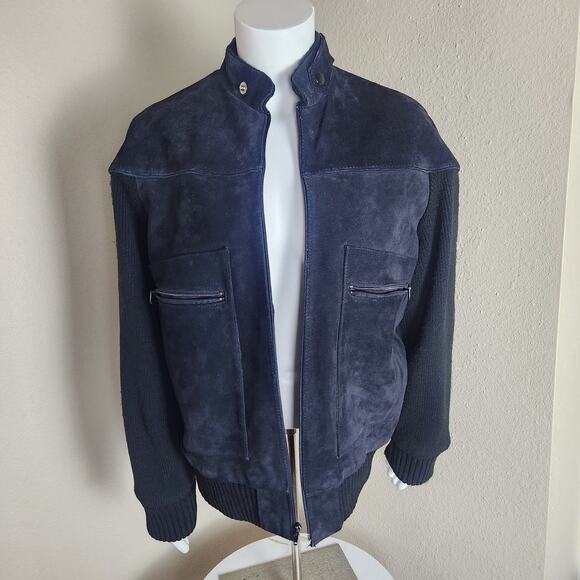 Vintage Outdoor Exchange Black 100% Leather Suede & Knit Bomber Jacket, Medium - Picture 3 of 12